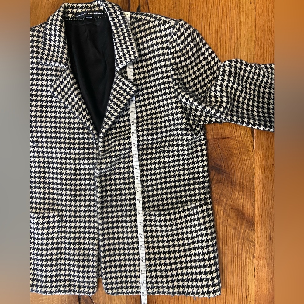 Ellen Tracy Black/Ivory Blend Houndstooth Wool/Cashmere Open Front Blazer, Sz 6 - Picture 9 of 10